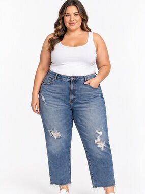 Anthropologie Pilcro The Vintage Straight Distressed Jeans Women’s 24W Raw Hem